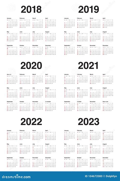 Year 2018 2019 2020 2021 2022 2023 Calendar Vector Stock Vector Illustration Of 2023 Clean