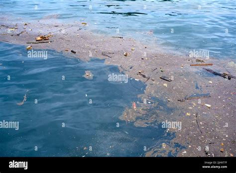 Oil Spill On Sea Surface Pollution In The Water Stock Photo Alamy