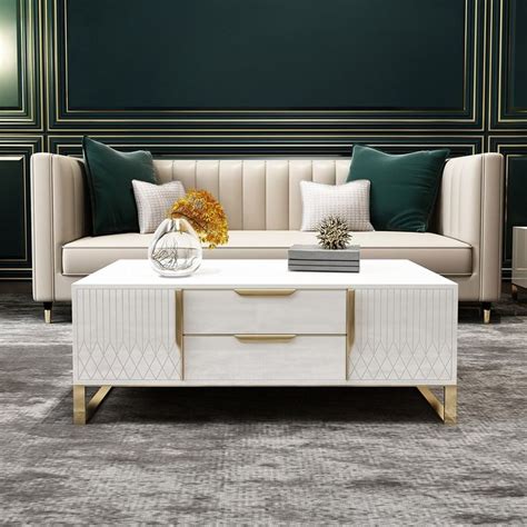 Classic moldings and plenty of shelf space make this coffee table a smart choice for transitional interiors. Aro White / Black Coffee Table with Storage Rectangular ...
