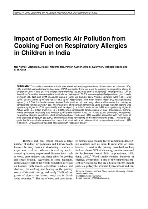 Pdf Impact Of Domestic Air Pollution From Cooking Fuel On Respiratory