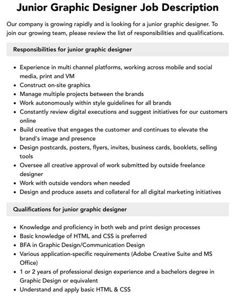 Junior Graphic Designer Job Description Velvet Jobs
