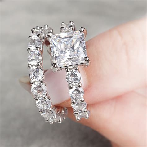 Luxury Shiny Aaa Zircon Ring Set For Women Fashion Simple Engagement