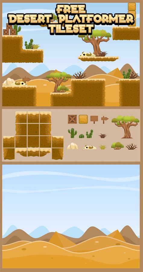 Free Platformer Game Tileset With Desert Theme Suitable For Adventure Game Design Game Level