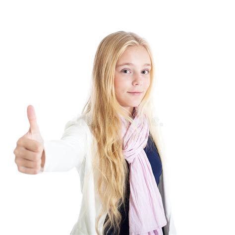 Blond Girl Showing Thumb Up Stock Image Image Of Showing Denim