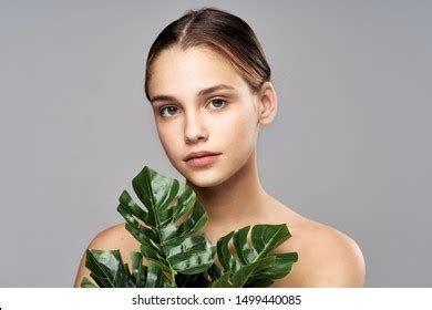 Green Palm Leaves Beautiful Girl Naked Stock Photo Shutterstock