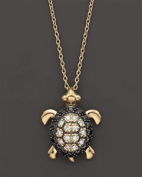 Bloomingdale S Black White Diamond Turtle Pendant In 14K Yellow Gold