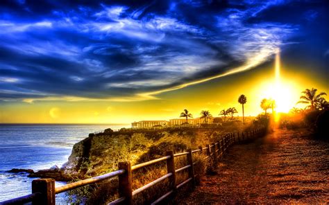 Hdr Roads Pathways Skies Clouds Oceans Sea Water Sunsets