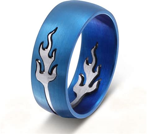 Stainless Steel Mens Womens Fire Flame Ring Removable Color Blue