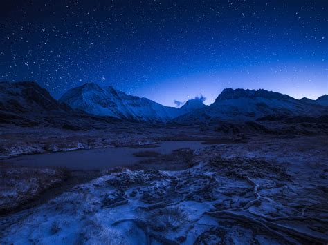 Wallpaper France Alps Mountains Night Starry Sky Stars 5120x2880