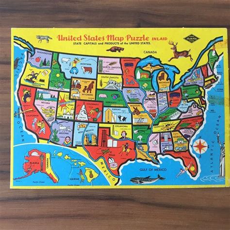 United States Map Vintage Puzzle Inlaid Jigsaw Built Rite Etsy Map