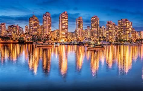 Wallpaper Reflection Building Yachts Canada Panorama Vancouver