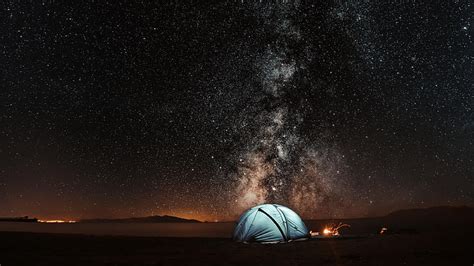 Hd Wallpaper Starry Sky Tent Night Galaxy Phenomenon Photography