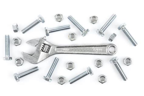 Adjustable Wrench With Screws And Nuts Stock Photo Image Of Handmade