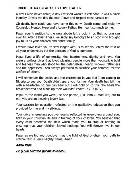 Tribute to my Great and Beloved Father - TRIBUTE TO MY GREAT AND