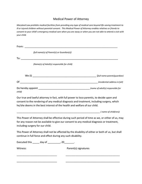 Medical Power of Attorney Form - download free documents for PDF, Word