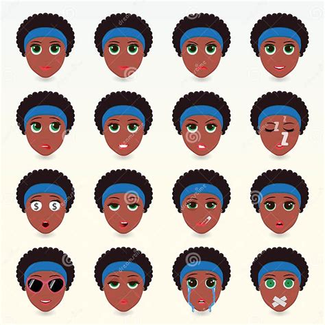 Set Of Cute African American Women Emoticons Stock Vector
