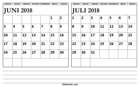 Kalender Juni Juli 2018 Zum Ausdrucken Personal Calendar Calendar