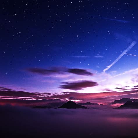 Download Wallpaper 2780x2780 Mountains Peaks Clouds Starry Sky