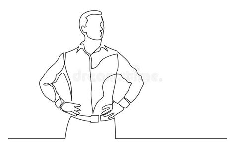 Continuous Line Drawing Of Standing Confident Man Stock Vector