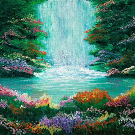 The Waterfall Original Acrylic Painting 12x12in