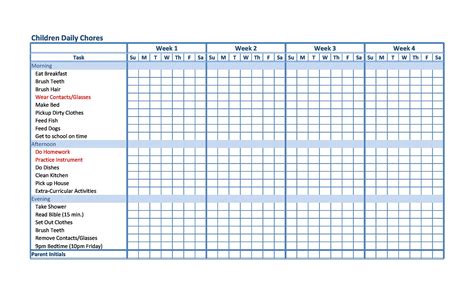 Children Chore Chart Template Collection