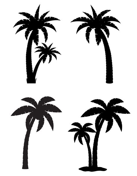 Palm Tropical Tree Set Icons Black Silhouette Vector Illustration