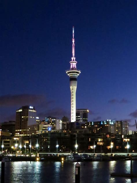 Auckland Skytower By Night Tower New Zealand Auckland