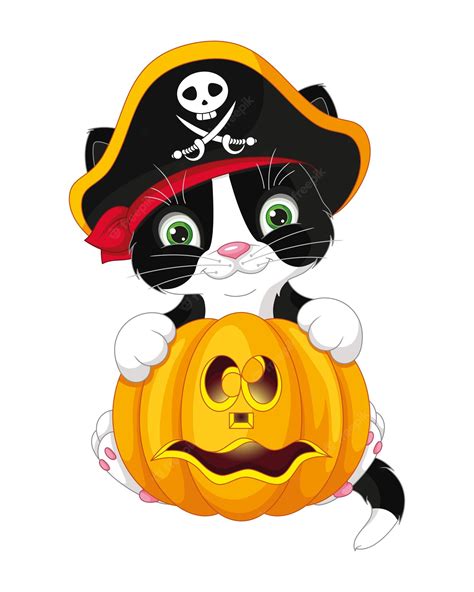 Premium Vector Illustration Cat Pirate For Halloween With Pumpkin