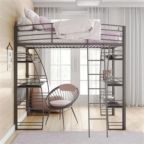 Dhp Sage Studio Twin Metal Loft Bed With Integrated Desk And Shelves