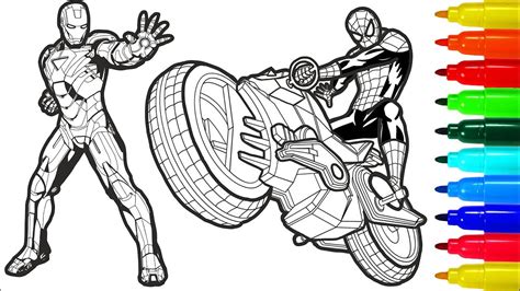 Spiderman On A Motorcycle Iron Man Captain America Coloring Pages