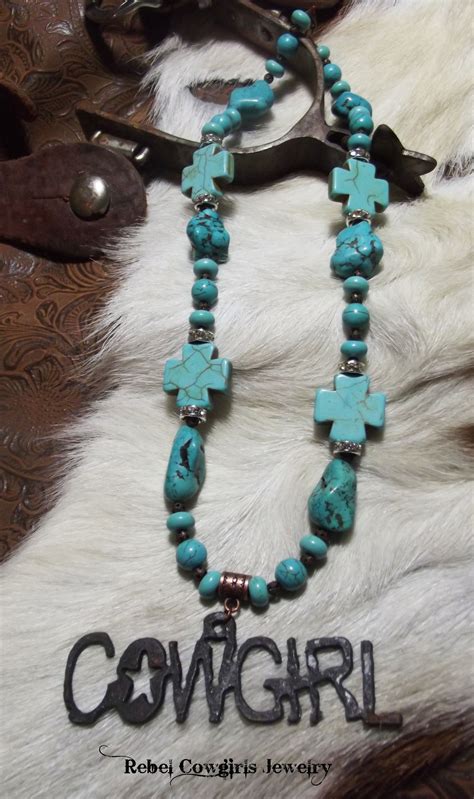 Blue Turquoise Necklace With Rustic Cowgirl Pendant Blue