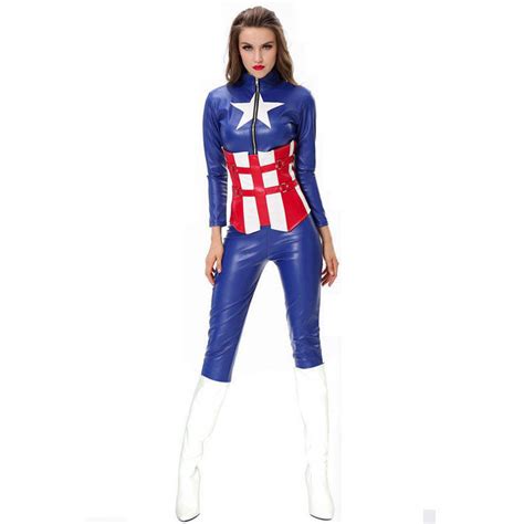 Captain America Woman Female The Avengers Full Bodysuit Corset Carnival Costume Women