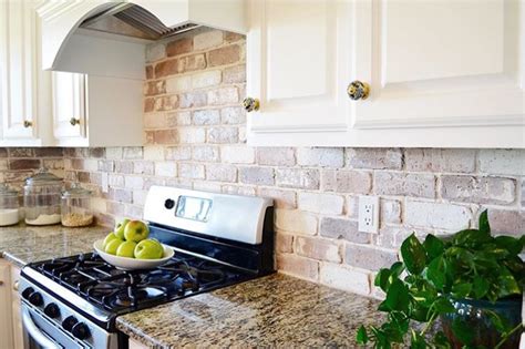 See how adding a thin brick wall using tumbled bricks enhances a rustic design. Brick Veneer Backsplash DIY | The Lettered Cottage