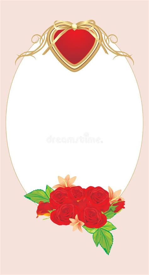 Red Roses With Heart In The Decorative Frame Stock Vector