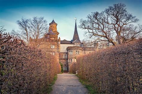 Empty Alley In Schlospark Splendid Spring View Of Lowenburg Castle