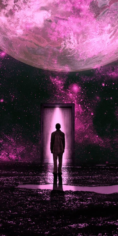 Silhouette Planet Door Lilac Theme Art 1080x2160 Wallpaper