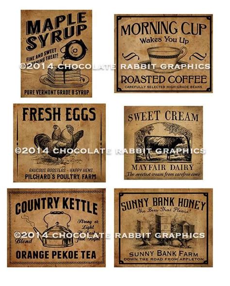 Vintage Country Primitive Pantry Labels Digital Printable Etsy