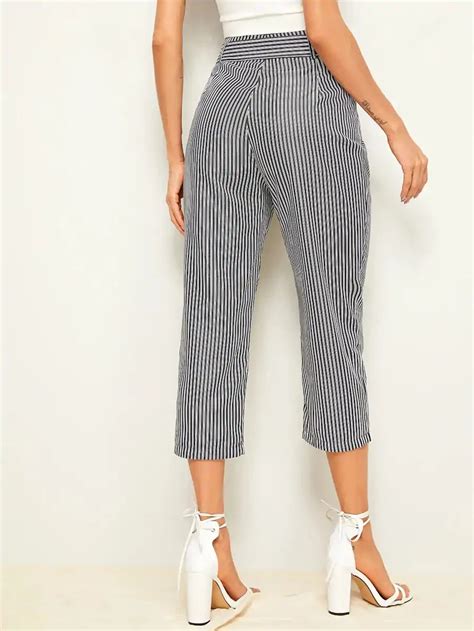 Vertical Striped Belted Capris Pants Gagodeal Straight Leg Pants