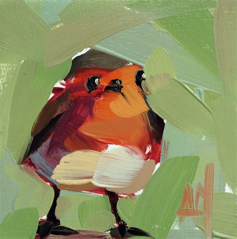Robin No 122 Original Bird Oil Painting By Angela Moulton 4 X 4 Inch