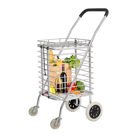 2 Layer Shopping Cart Foldable Trolley With Swivel Wheels