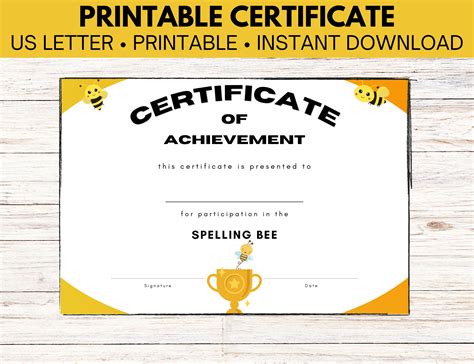 Spelling Bee Certificate Etsy