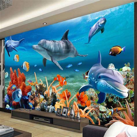 Beibehang Custom 3d Wallpaper Underwater Dolphin Fish Wallpaper