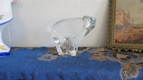 Clear Glass Polar Bear Statue Vintage Art Glass Hand Blown Etsy