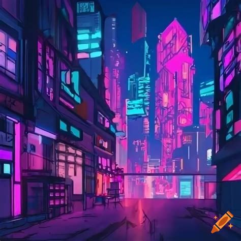Neon Cyberpunk City In Anime Style
