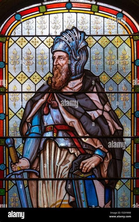 Stained Glass Window Of A Knight Templar Stock Photo 87588416 Alamy