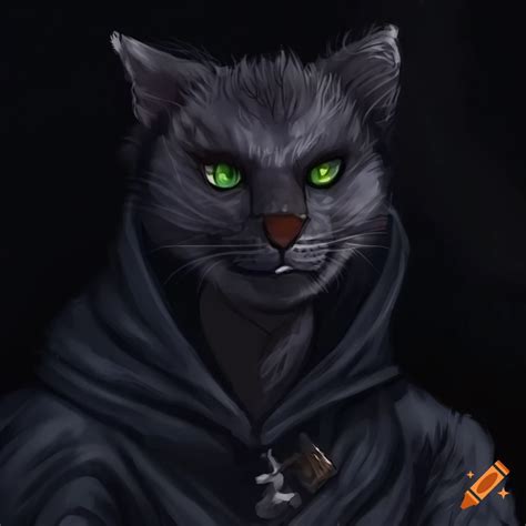 Mysterious Feline Anthro Rogue With Green Eyes And Black Cloak On Craiyon