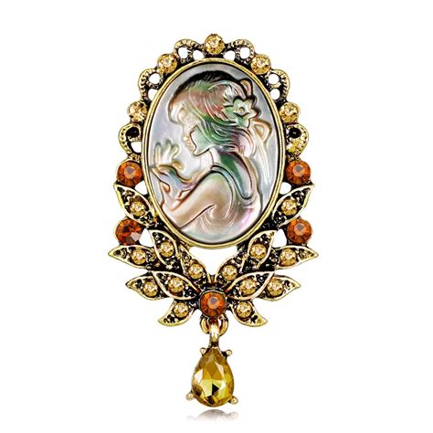 Vintage Natural Stone Cameo Brooches For Women Danbihuabi Elegant Shell