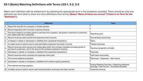 Solved E3 1 Static Matching Definitions With Terms Lo3 1