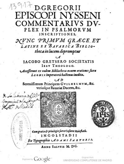 D Gregorii Episcopi Nysseni Commentarius Duplex In Psalmorum