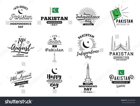 Pakistan Independence Day 14th August Vector Typographic Emblems